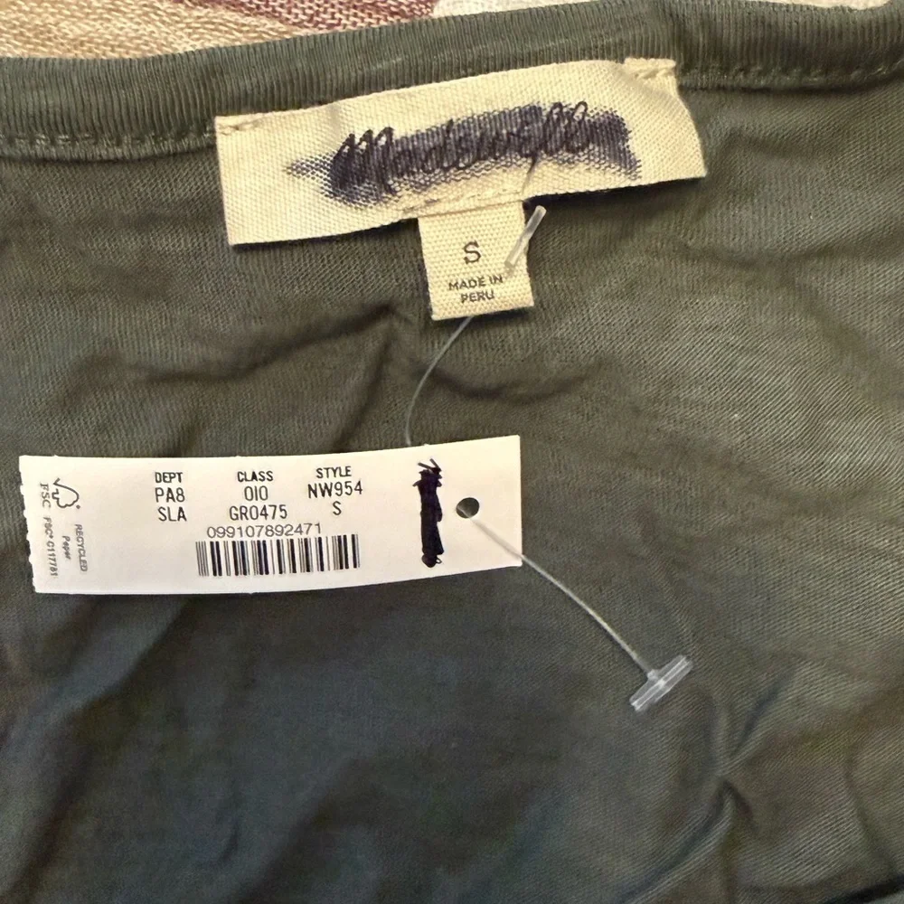 Madewell Women’s Side Ruched Tee Shirt in Slub Pima Cotton NWT S Green